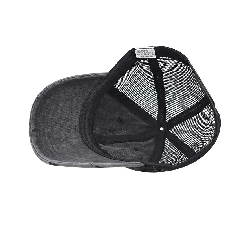 Washed Cotton Mesh Baseballkappe | Vintage Ripped Leichte Baseballcap für Herren & Damen | Atmungsaktive Frühlings- & Sommermode Kaufschwan®