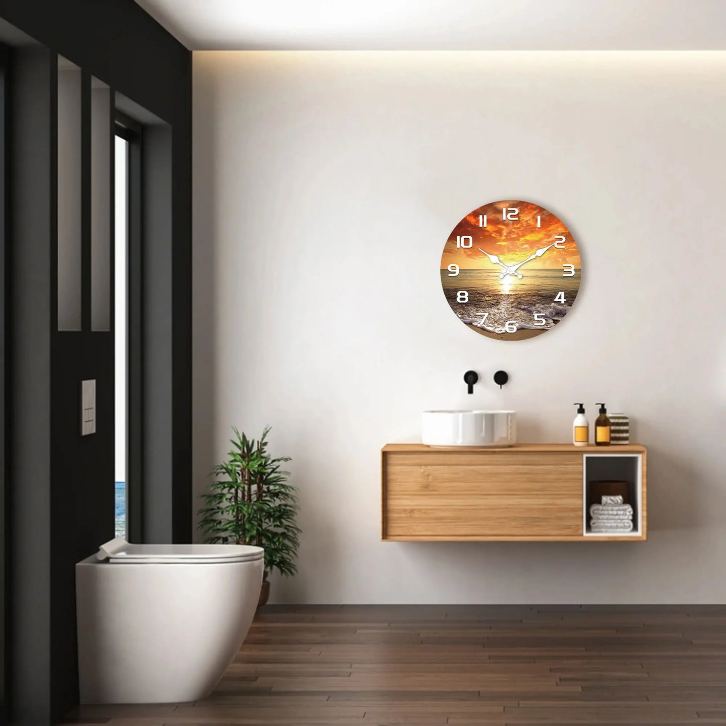 Strand Sonnenuntergang Holz Wanduhr – Leise Quarz Deko Uhr Kaufschwan®