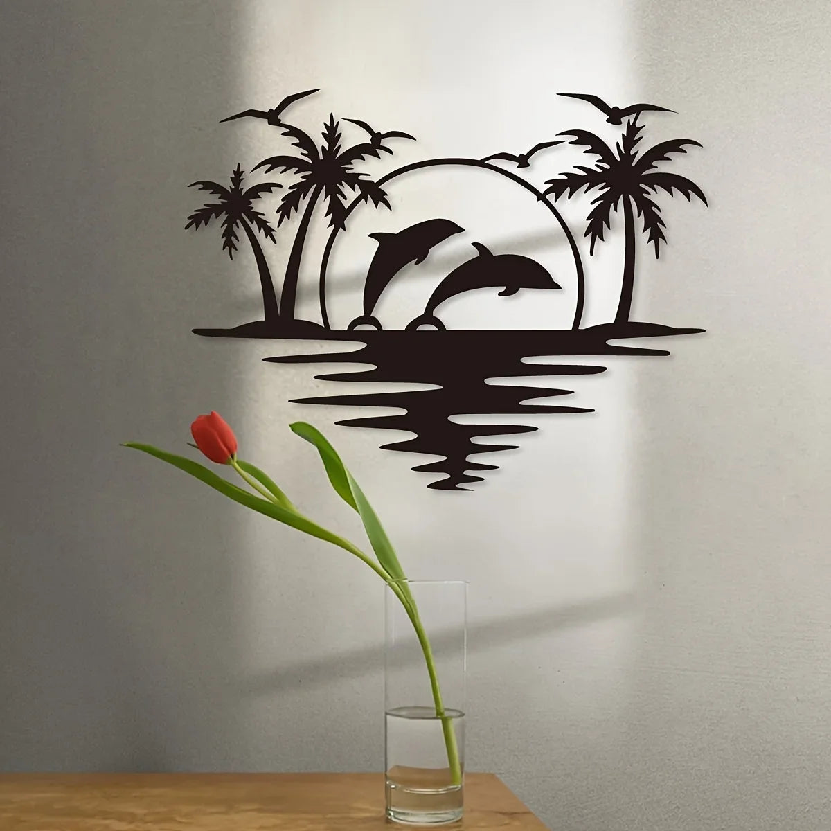 Kreative Delfin Kokospalmen Strand Metall Wanddeko – Innen & Außen Kunst Kaufschwan®