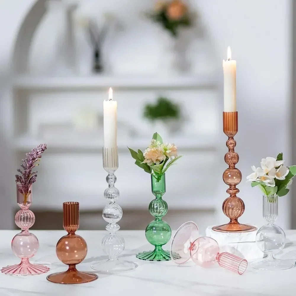 Transparente (3 Stück) Kerzenhalter – Elegante Gewellte Kerzenständer für Stabkerzen zur Wohn- & Party Dekoration Kaufschwan®