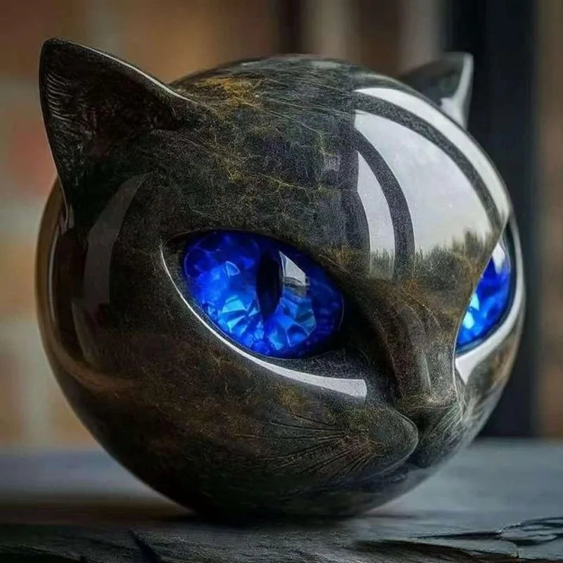 Schwarze Marmor Katzen Skulptur – Tischdekoration Katzenstatue für Zuhause, Fenster und Partys Kaufschwan® Blaue Augen