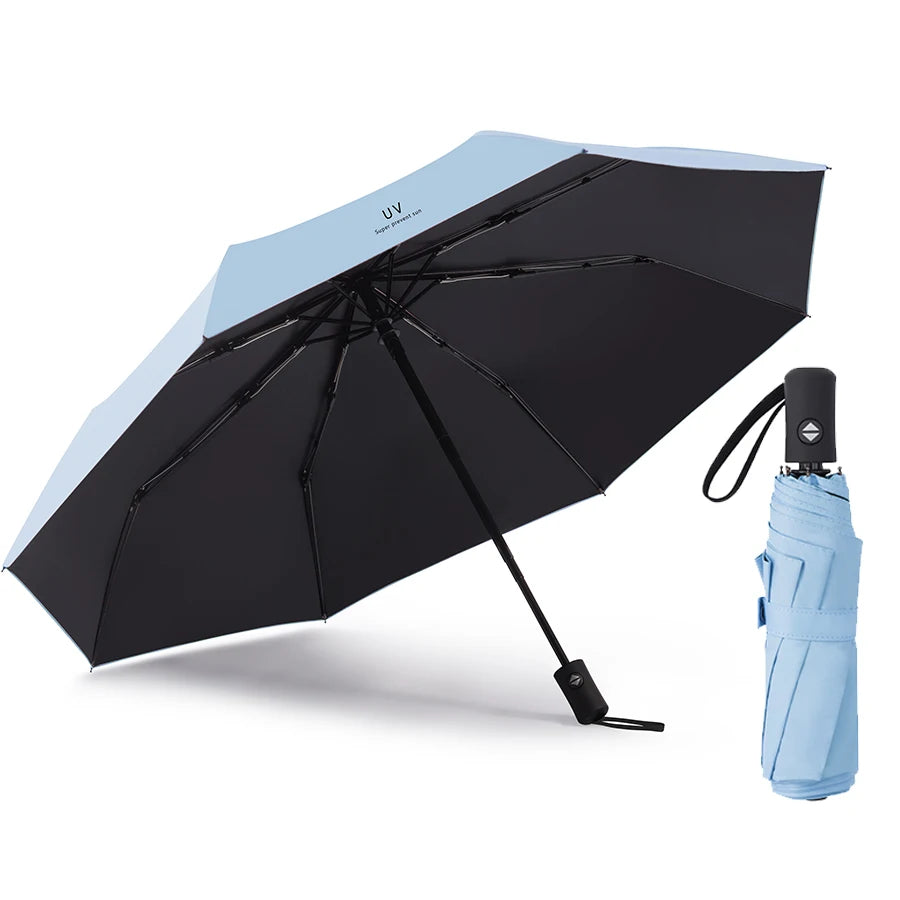 Reise-Regenschirm mit 8 Streben – Winddichter Multi-Color Sonnen- & Regenschirm mit Automatischem Öffnen/Schließen Kaufschwan® Blau