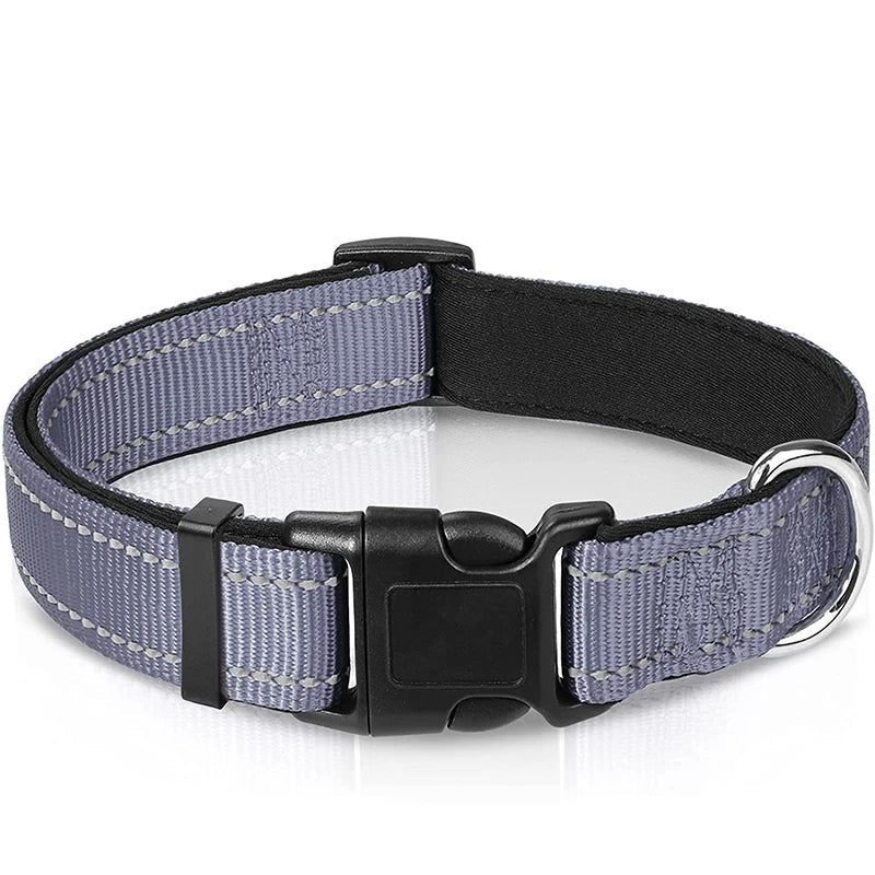 Reflektierendes Verstellbares Hundehalsband Gepolstert Nylon Neopren für Mittel Große Hunde Kaufschwan® Grau L