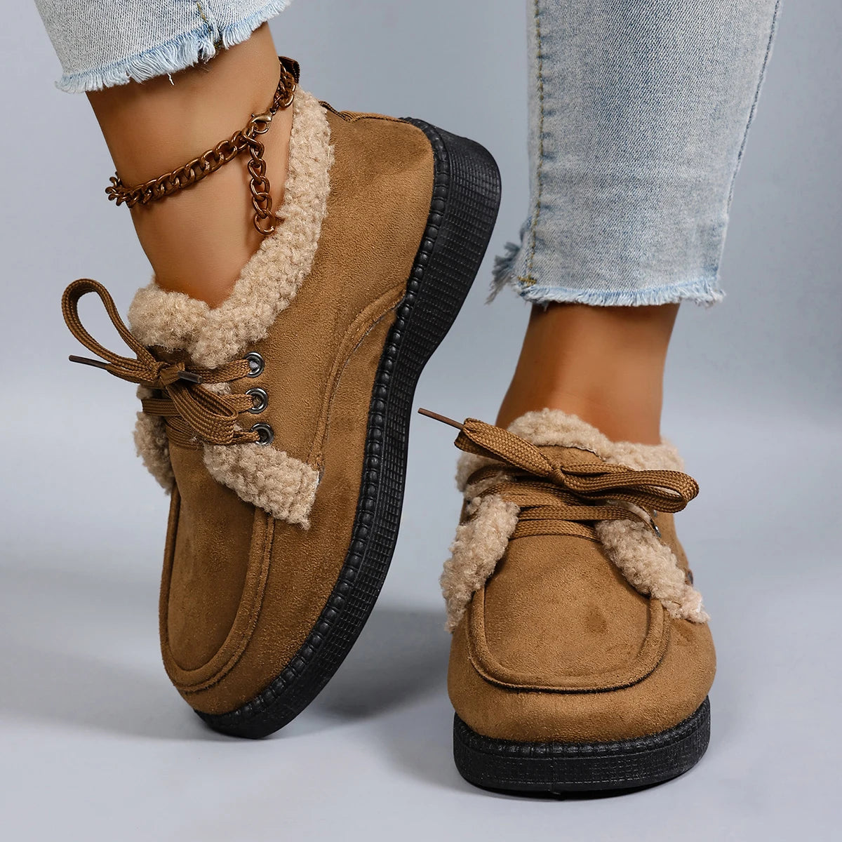 Damen Niedrige Winter Baumwollschuhe – Warme, Bequeme & Atmungsaktive Freizeitschuhe | Kunstfell Gefütterte Herbst- und Winterschuhe Kaufschwan®