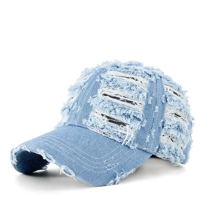 Denim Baseballkappe | Vintage Ripped Style Baseballcap | Cool Hip Hop Snapback Caps für Herren & Damen Kaufschwan®