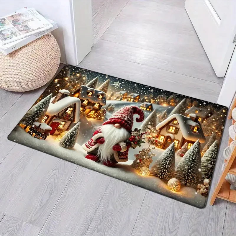 Weihnachts-Fußmatte mit Wichtelmotiv – Weicher, Rutschfester & Waschmaschinenfester Teppich für Küche, Schlafzimmer & Bad Kaufschwan®