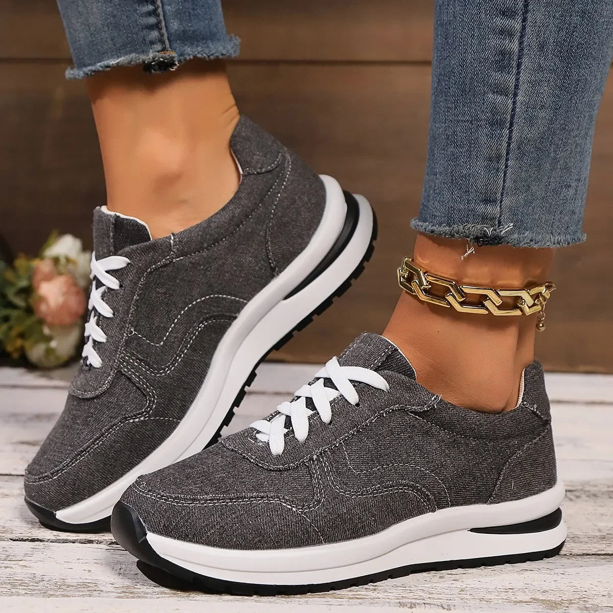 Blaue Damen Plateau-Sneaker – Modische Schnürschuhe mit Dicker Sohle | Bequeme Freizeit-Sneaker in Übergrößen bis 43 Kaufschwan®