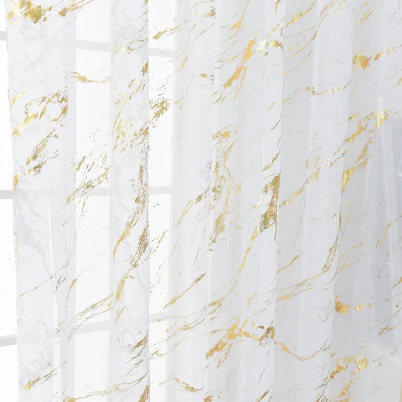 Marmor Goldfolie Transparenter Voile Vorhang mit Stangentasche für Küche Schlafzimmer Wohnzimmer Balkon Kaufschwan®