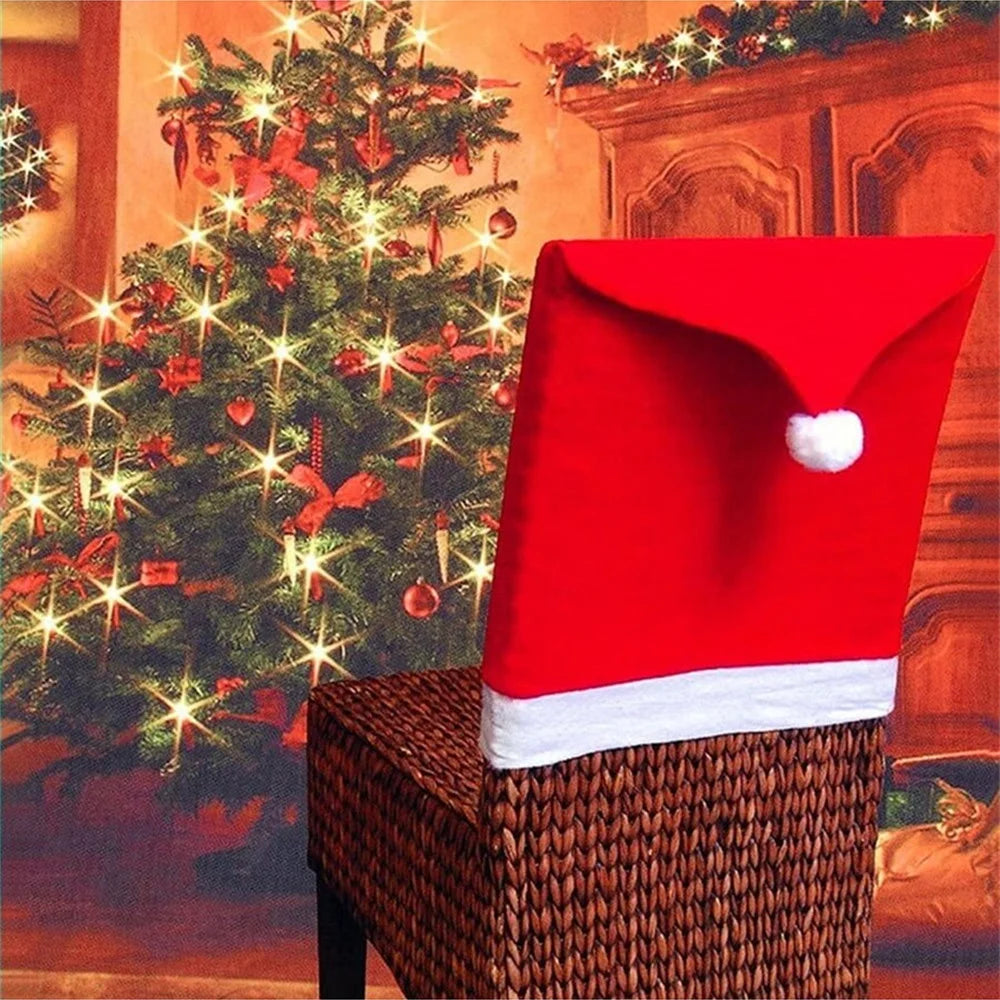 4 Stück Weihnachtsstuhlbezüge – 25x20 Zoll Festliche Dekoration | Langlebige Stoff Stuhlhussen für Zuhause & Partys Kaufschwan®