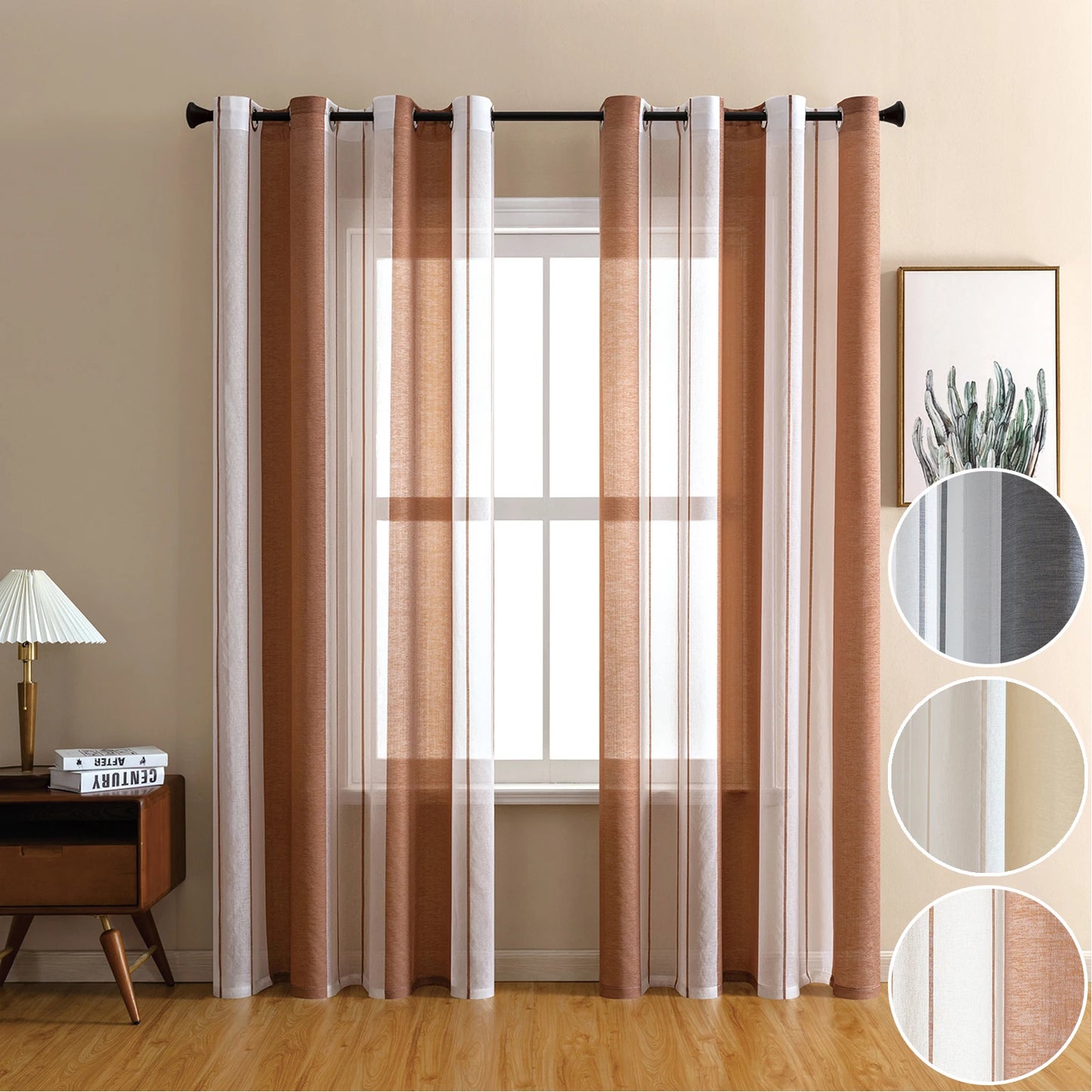 Moderner Gestreifter Halb Transparenter Voile Vorhang mit Ösen für Wohnzimmer Schlafzimmer Büro 2 Stück/Set Kaufschwan®