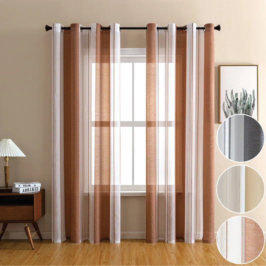 Moderner Gestreifter Halb Transparenter Voile Vorhang mit Ösen für Wohnzimmer Schlafzimmer Büro 2 Stück/Set Kaufschwan®