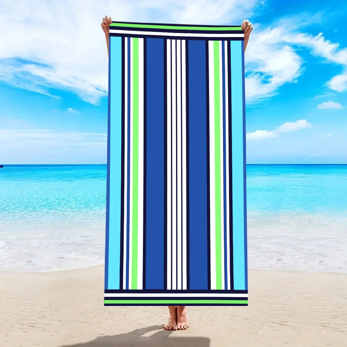 Ultrafeines Mikrofaser Strandtuch – Schnell Trocknend & Saugfähig | Multifunktionales Handtuch für Schwimmen, Yoga, Reisen & Camping Kaufschwan® Blau-Weiß 180x90cm