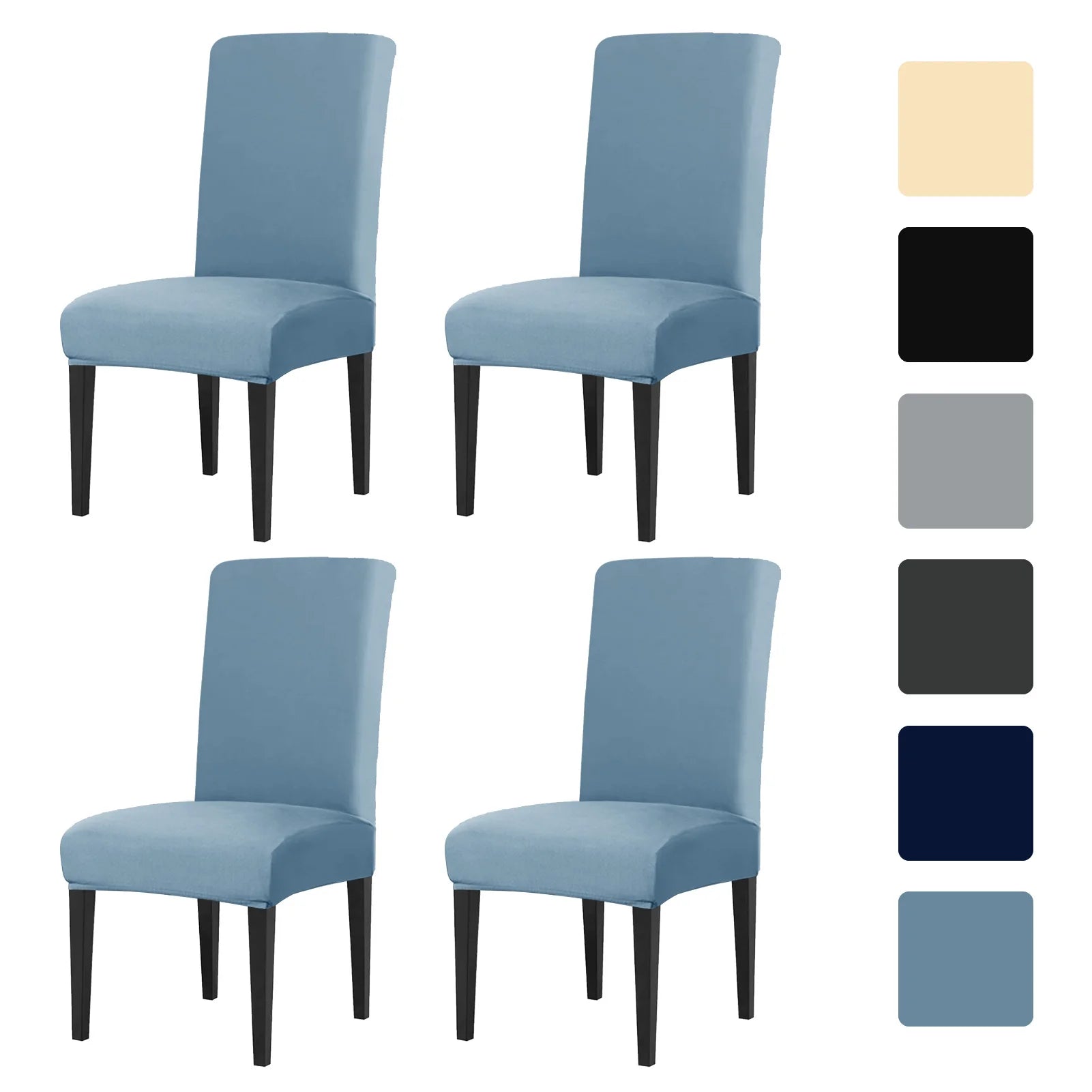 4 Stück Hoch Elastische Esszimmer Stuhlbezüge – Abnehmbare Rutschfeste Sitzschutzbezüge für Wohnzimmer, Küche & Hochzeiten Kaufschwan® Blau 4 Stück