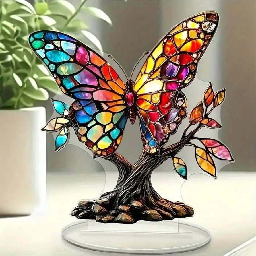 Farbige Glasdekoration Schmetterling und Baum des Lebens – Exklusive Valentinstag Deko für Zuhause und Büro Kaufschwan®