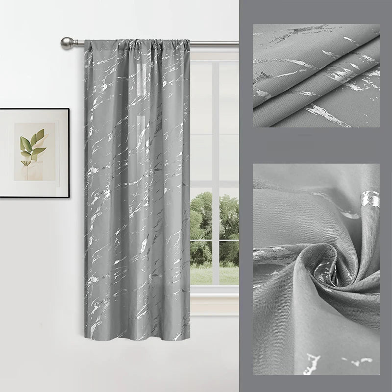 Luxus Marmor Goldfolie Print Vorhang Präzises Design für Wohnzimmer Dekoration Kaufschwan® Silber-02 100x130cm 1 Stück
