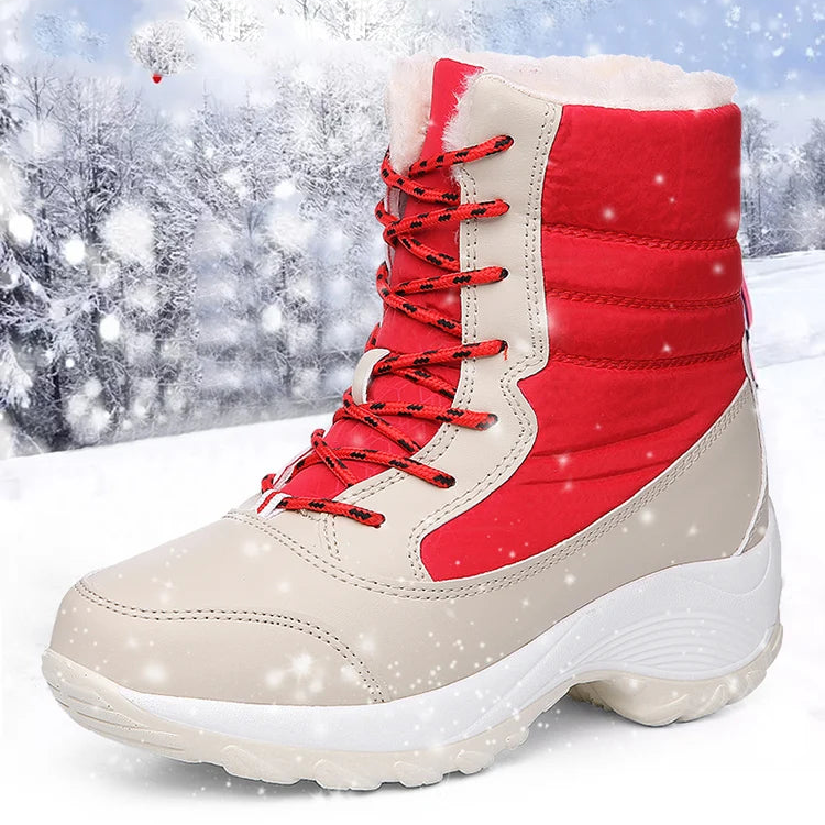 Damen Schneestiefel – Winter Plateau Schuhe | Warme Kunstfell Gefütterte Flache Stiefel für Damen | Bequeme Winter Schuhe Kaufschwan®