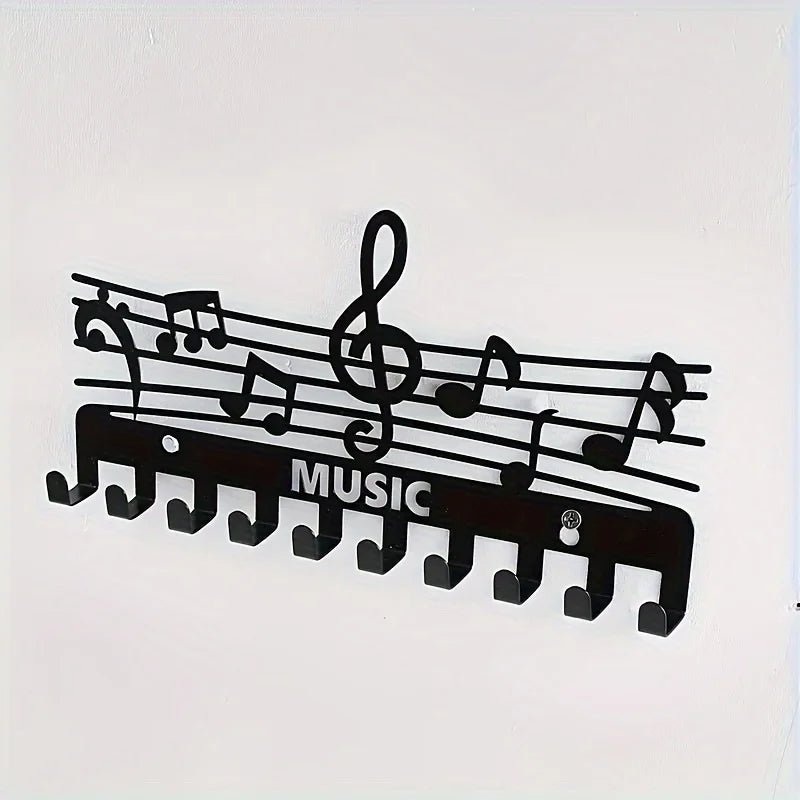 Kreativer Schlüsselhalter mit Musiknoten – Schwarzer Wandhaken aus Eisen | Dekorativer Organizer für Schlüssel, Taschen & Wohnaccessoires Kaufschwan®