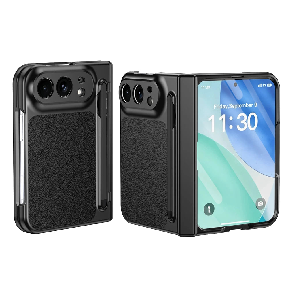 Hochwertige Luxuriöse Glänzende Schutzhülle für iPhone Duo – Rundumschutzhülle mit Stifthalter, Schutzfolie, Scharnier- und Stoßschutz Kaufschwan® Schwarz iPhone Duo