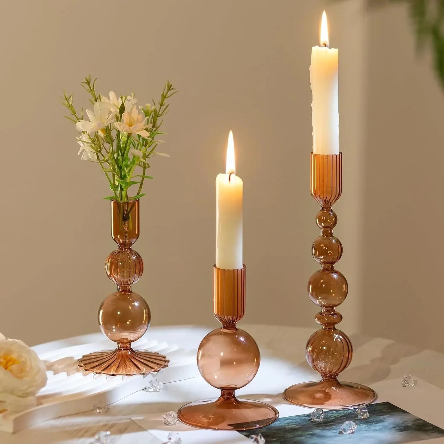 Transparente (3 Stück) Kerzenhalter – Elegante Gewellte Kerzenständer für Stabkerzen zur Wohn- & Party Dekoration