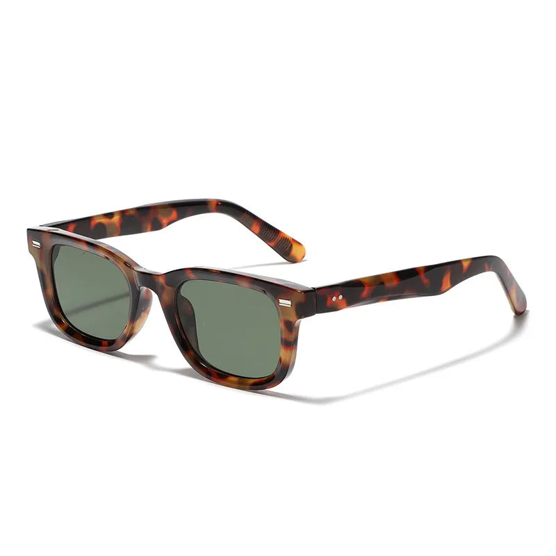 Eckige Retro-Sonnenbrille – Sonnenbrille mit Nieten, Orangefarbenen Gläsern und UV400-Schutz für Damen und Herren Kaufschwan® Leopard/Grün