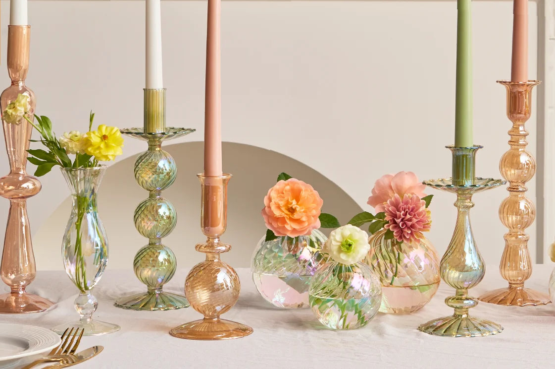 Floriddle Retro Kerzenständer – Hohe Stabkerzenhalter im Glasvasen-Stil für Zuhause, Party & Hochzeitsdekoration Kaufschwan®
