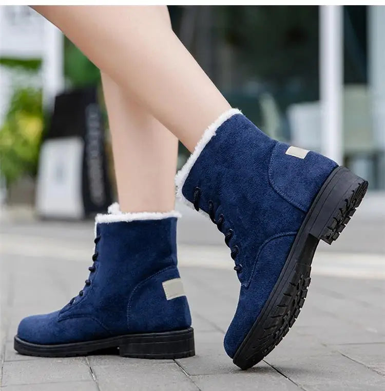 Damen Schneestiefel – Flache Plateau Winter Schuhe | Warme Kunstfell Gefütterte Plüsch Stiefel für Damen | Bequeme Winter Schuhe Kaufschwan®