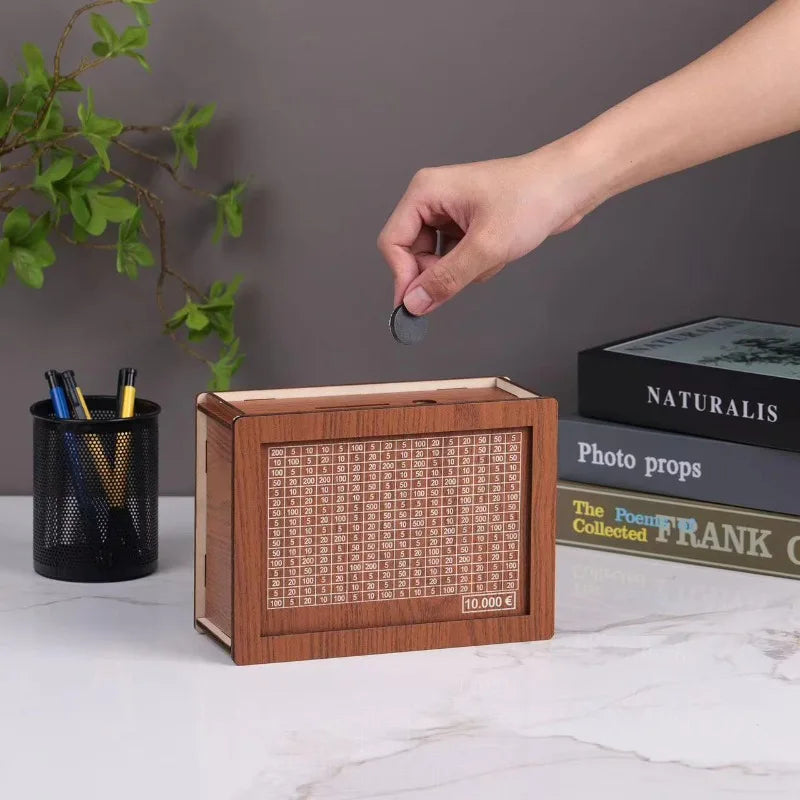 Holz Euro Sparbox – Wiederverwendbare Spardose mit Sparziel Anzeige Kaufschwan®