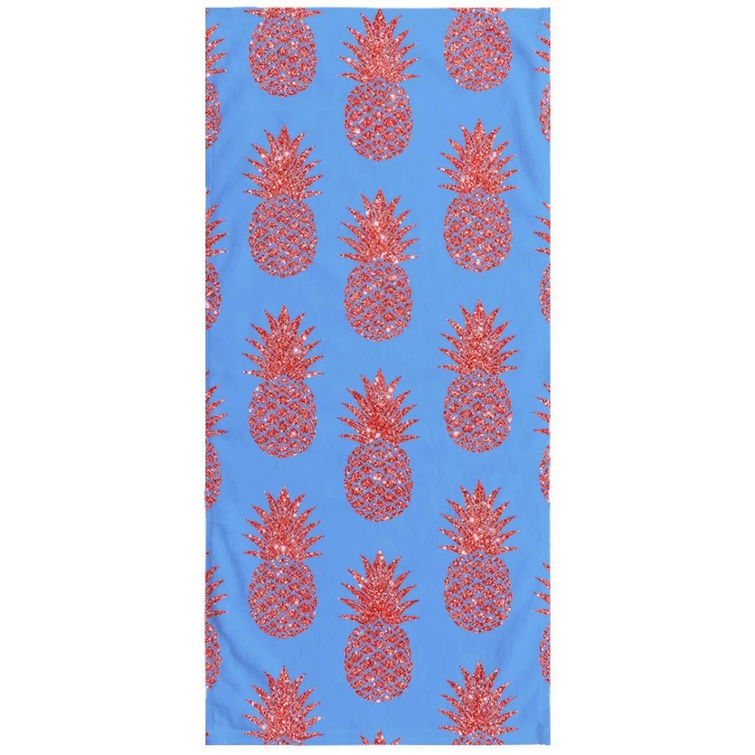 Buntes Ananas Motiv Handtuch – Schnell Trocknend & Saugfähig | Weiches Mikrofaser Reise-, Sport-, Bade- & Strandtuch Kaufschwan® Blau-Rosa 50x100cm