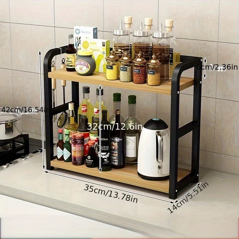 2-stufiges Metall Küchenregal – Platzsparender Organizer für Kaffee, Tassen & Gewürze | Rostfreies Küchenregal Kaufschwan® Hellbraun