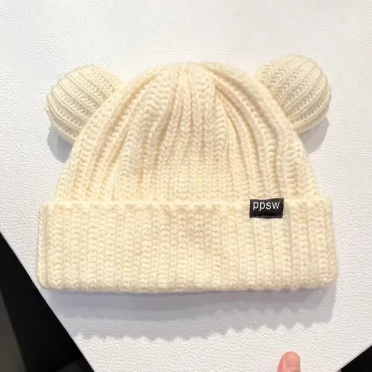 Süße Bärenohren Strickmütze – Dicke Plüsch Wintermütze für Damen & Mädchen | Niedliche Harajuku Gothic Korean Style Beanie Kaufschwan®