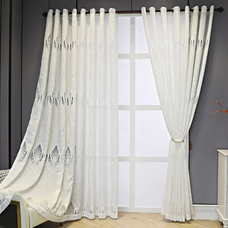 Nordic Weißer Transparenter Vorhang mit Hohlen Blättern für Schlafzimmer Wohnzimmer Kaufschwan®