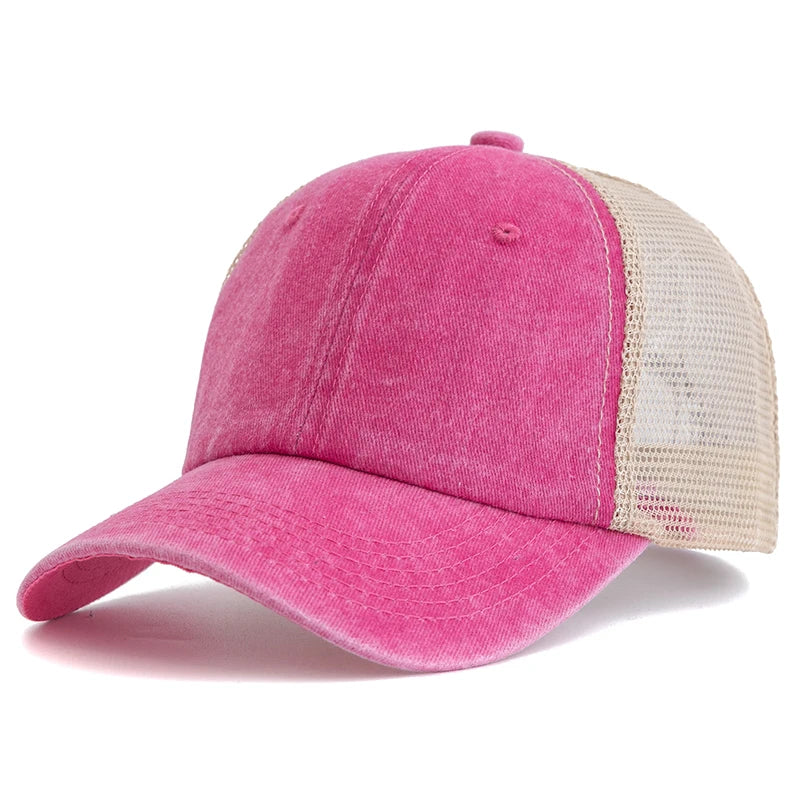 Unisex Trucker Cap | Mehrfarbige Einfarbige Baseballkappe | Washed Cotton Baseballcap für Herren & Damen Kaufschwan® Rosenrot 55cm-60cm