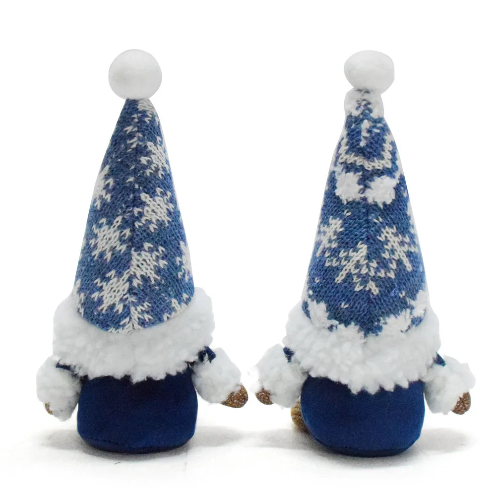 Blauer Weihnachts-Wichtel – Faceless Zwergenpuppe mit Schneeflocken | Rudolf Plüschfigur Weihnachtsdekoration Kaufschwan®