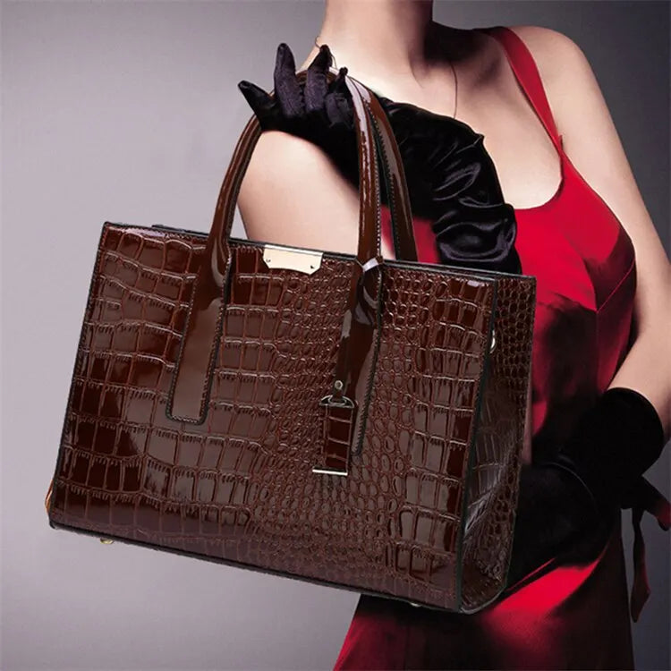 Luxus Vintage Damenhandtasche mit Kroko Muster – Große Leder Tote | Business Schultertasche für Frauen Kaufschwan®