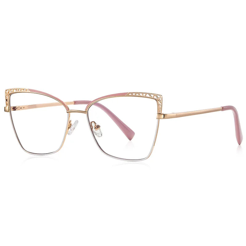 Cat-Eye Anti-Blau-Licht Brille – Elegante Metallfassung mit Klarem Glas | Modische Computerbrille für Damen (Modell 99007) Kaufschwan® Rosa