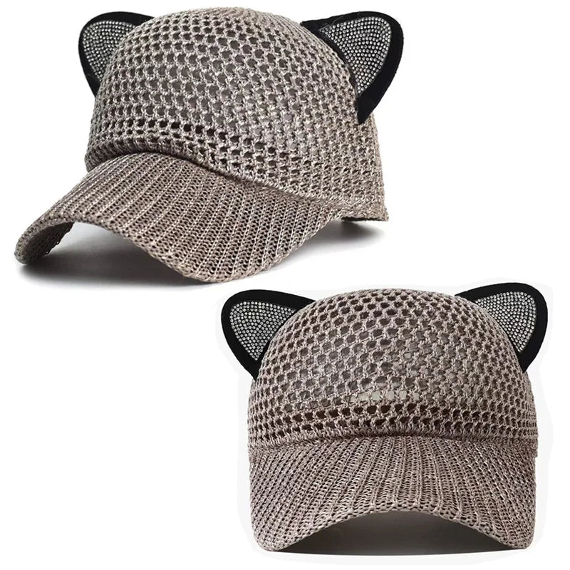 Damen Niedliche Katzenohren Mesh Baseballkappe | Verstellbare Sonnenschutz Baseballcap Kaufschwan®