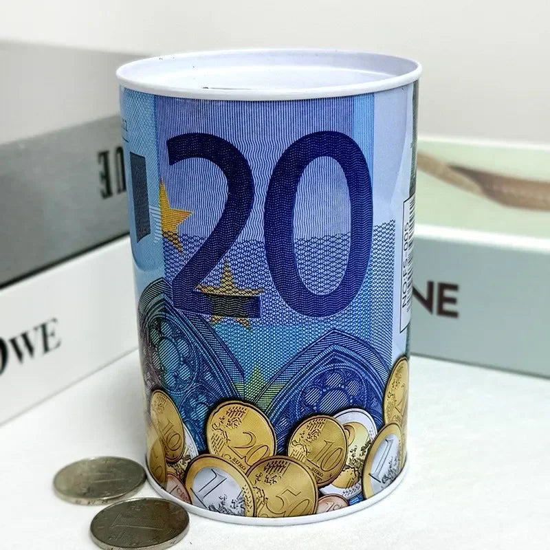 Zylindrische Euro Design Blech Sparbox – Wiederverwendbare Münz Aufbewahrung für Zuhause Kaufschwan® Blau