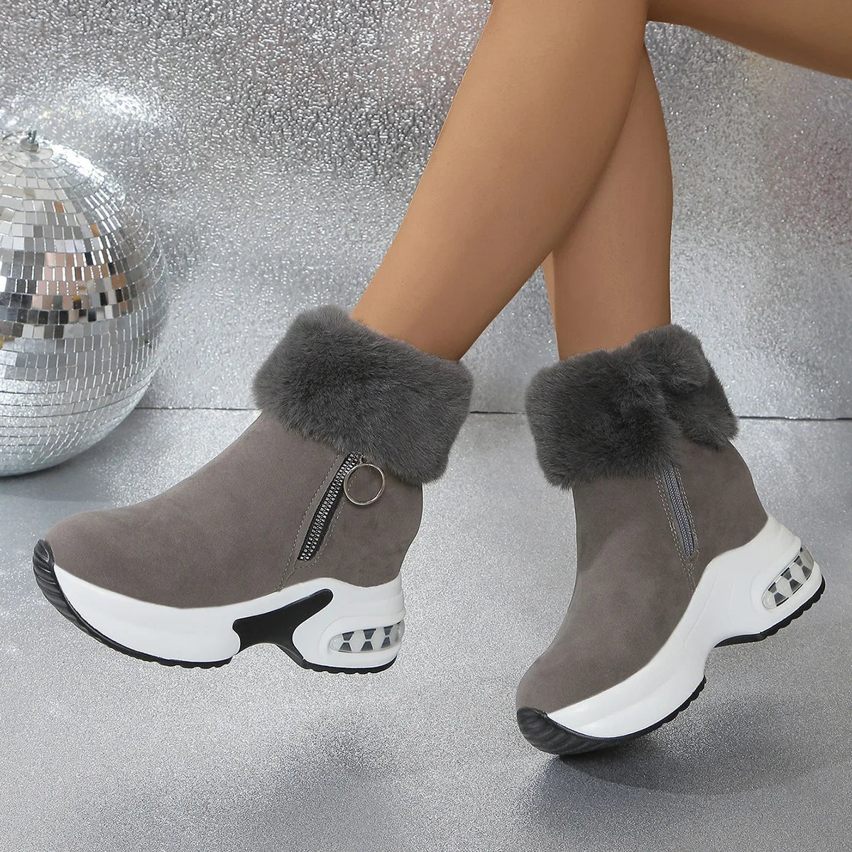 Damen Winter Schneestiefel – Kurzschaft Stiefel mit Kunstfell Fleece Futter | Warme Baumwollstiefel mit Absatz & Gummisohle Größe 43 Kaufschwan®