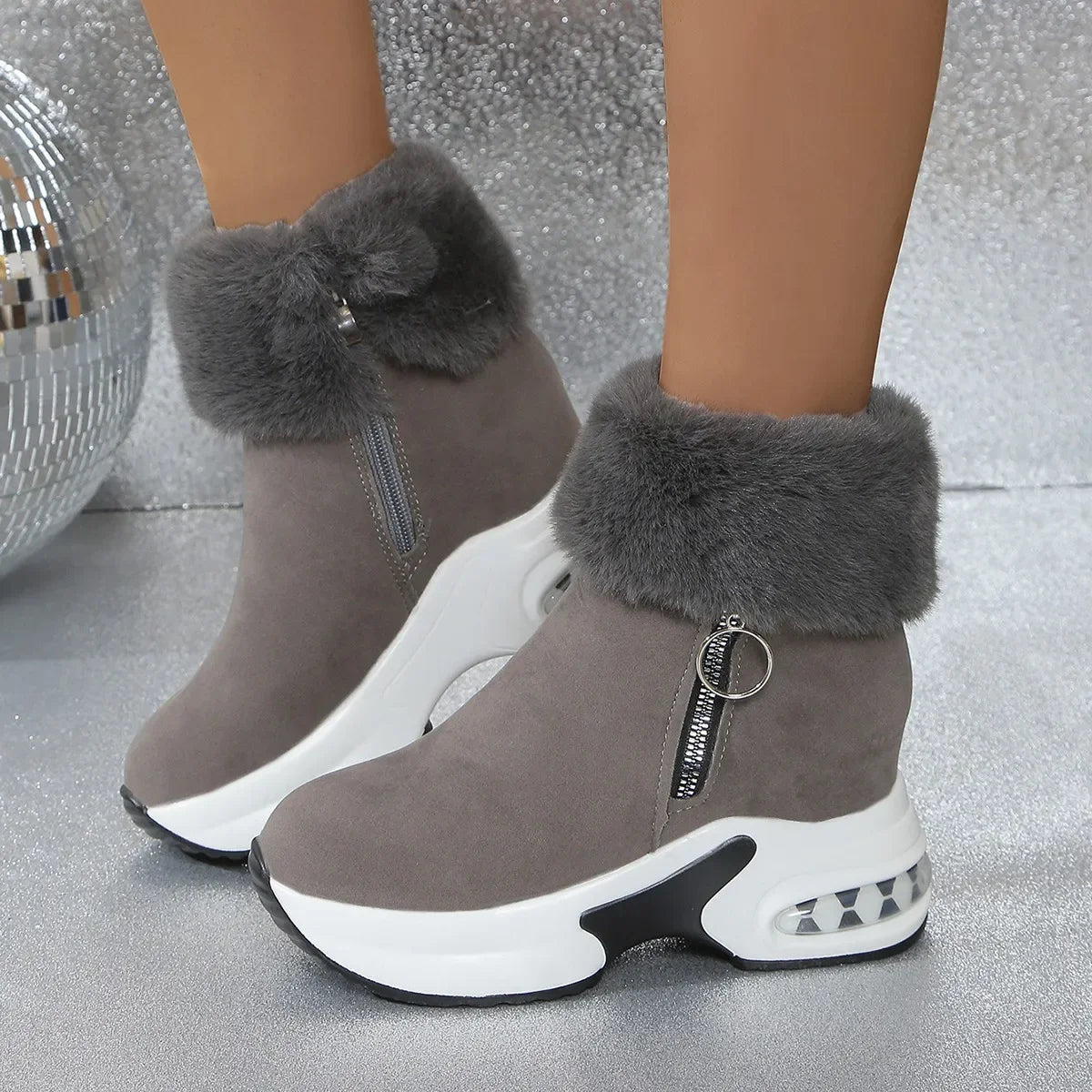 Damen Winter Schneestiefel – Kurzschaft Stiefel mit Kunstfell Fleece Futter | Warme Baumwollstiefel mit Absatz & Gummisohle Größe 43 Kaufschwan®
