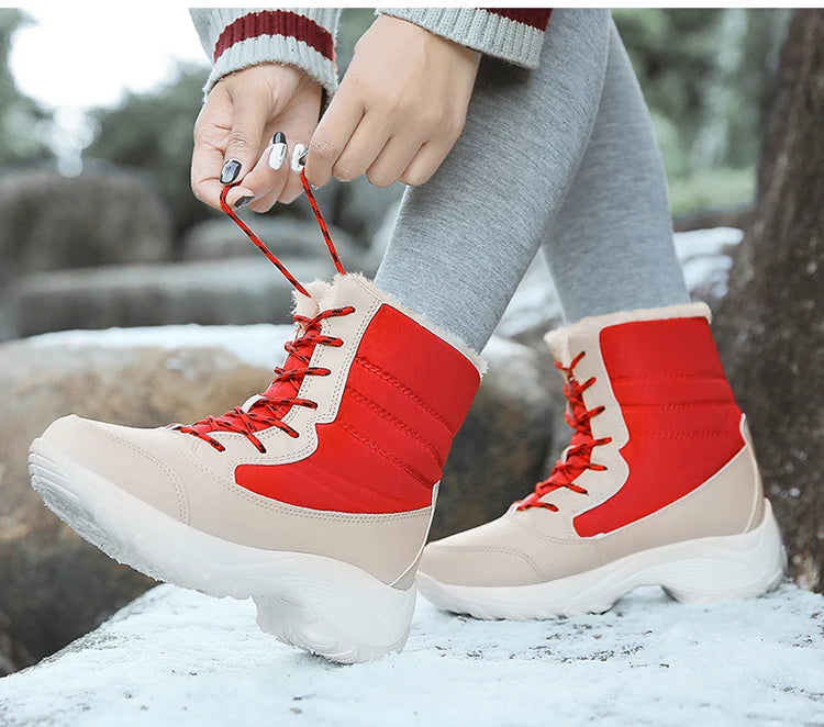 Damen Schneestiefel – Winter Plateau Schuhe | Warme Kunstfell Gefütterte Flache Stiefel für Damen | Bequeme Winter Schuhe Kaufschwan®