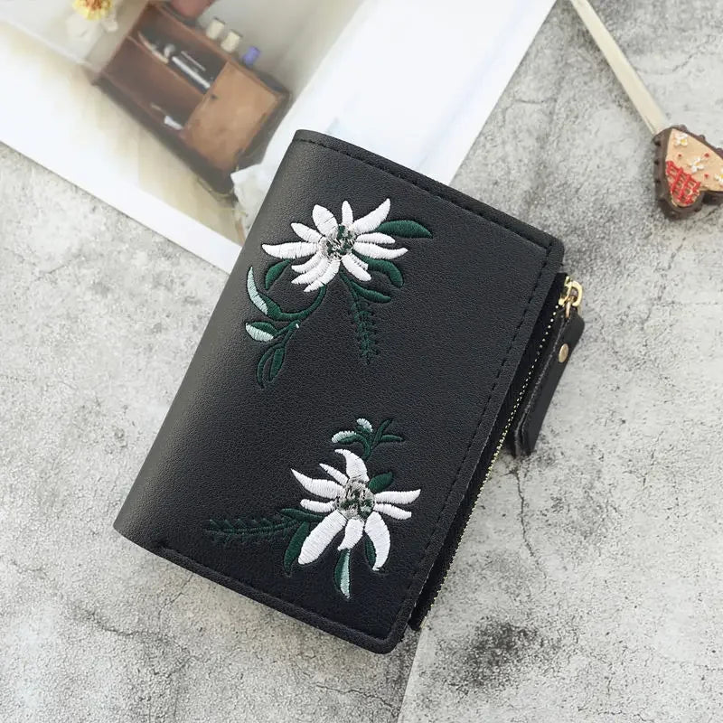 Damen Kurzgeldbörse – Modische Kleine Geldtasche | PU Leder Portemonnaie mit Hasp-Verschluss & Kartenfächern Kaufschwan® Schwarz