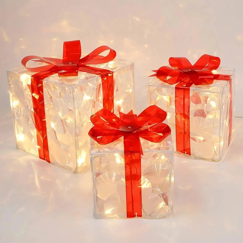 Leuchtende Weihnachts Geschenkbox – LED Licht Geschenk Deko mit Schleife | Weihnachtsbeleuchtung für Innen & Außen Kaufschwan®