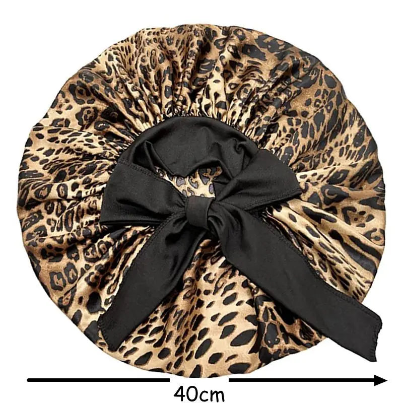Breite Satin-Schlafhaube für Damen – Elastische Nachthaube mit Langem Bindeband für die Haarpflege