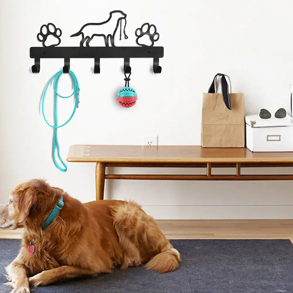 Metall Wandhaken mit Pfotenmotiv – Hundehalter mit 5 Haken | Wandorganizer aus Eisenkunst für Schlüssel, Leinen & Jacken Kaufschwan®