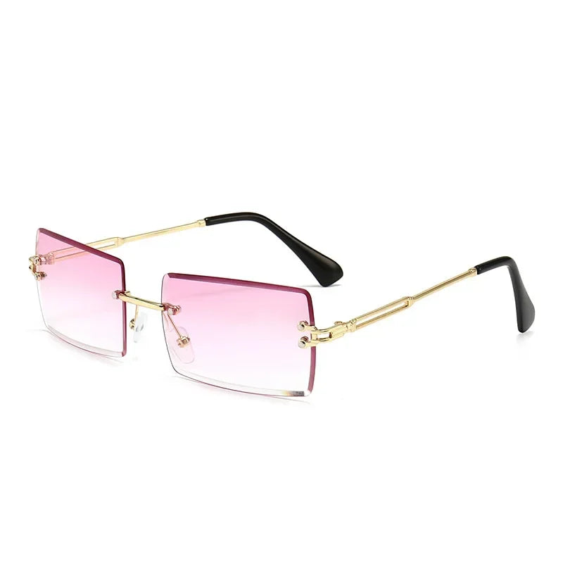 Luxuriöse randlose Vintage-Sonnenbrille – Rechteckige Damen-Sonnenbrille mit Verlaufsgläsern und UV400-Schutz für Reisen und Autofahren Kaufschwan® Lila