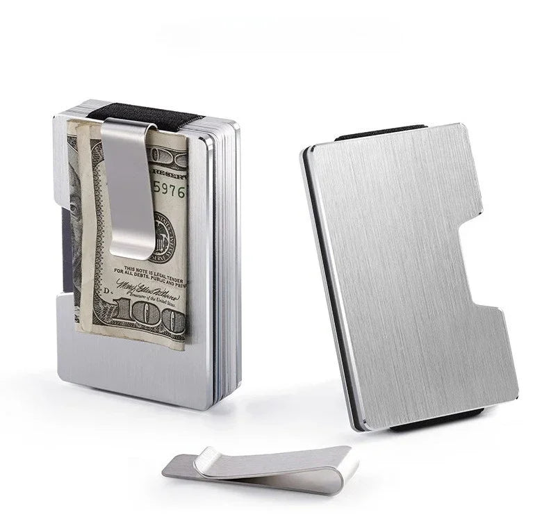 RFID Kreditkartenhalter – Minimalistische Schlanke Metall Geldbörse mit Geldklammer | Luxus Edelstahl & Aluminium Mini Kartenetui für Herren Kaufschwan®