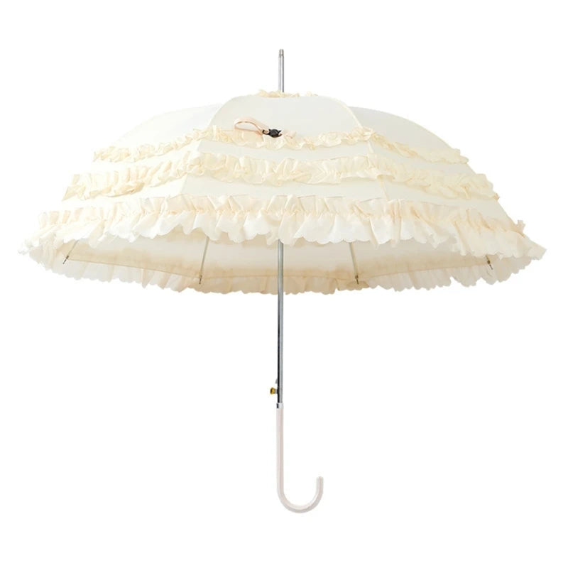 Leichter Sommer & Regen Spitzen Schirm – Sommer Lolita Spitzen-Parasol – Femininer Damen Sonnenschirm, Niedlicher Haushalts-Schirm für Sonne & Stil Kaufschwan® Beige