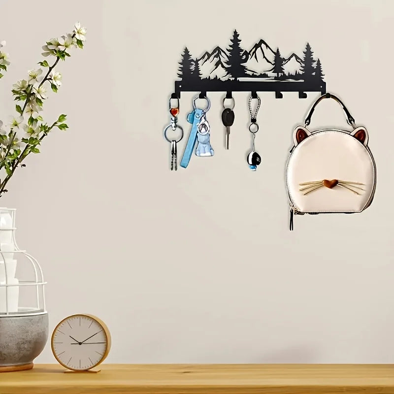 Metall Schlüsselhaken mit Waldmotiv – Wandmontierter Dekorativer Organizer | Schwarzer Eisenhaken für Handtücher, Hüte, Geldbörsen & Badezimmer Deko Kaufschwan®