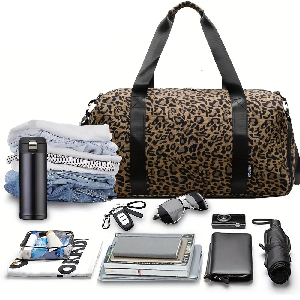 Modische Damen Leopardenmuster Tote Bag – Große Reisetasche Weekender & Overnight Bag mit Schuhfach Kaufschwan®