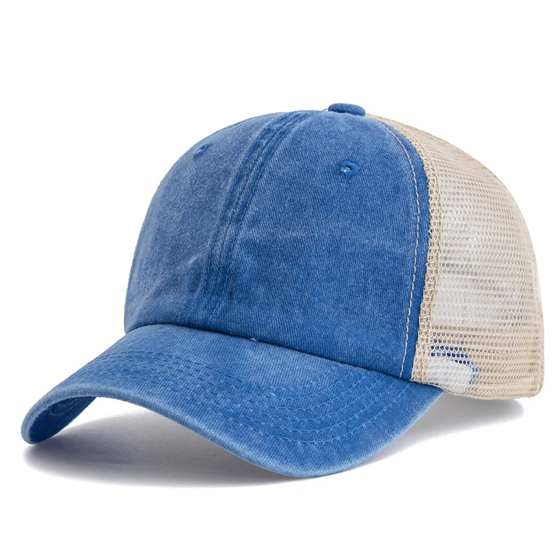Unisex Trucker Cap | Mehrfarbige Einfarbige Baseballkappe | Washed Cotton Baseballcap für Herren & Damen Kaufschwan® Blau 55cm-60cm